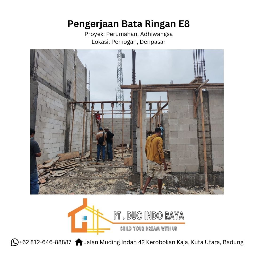 21 Pengerjaan Bata Ringan E8 (brick installation), Proyek Perumahan Adhiwangsa, Pemogan, Denpasar, Bali - PT Duo Indo Raya