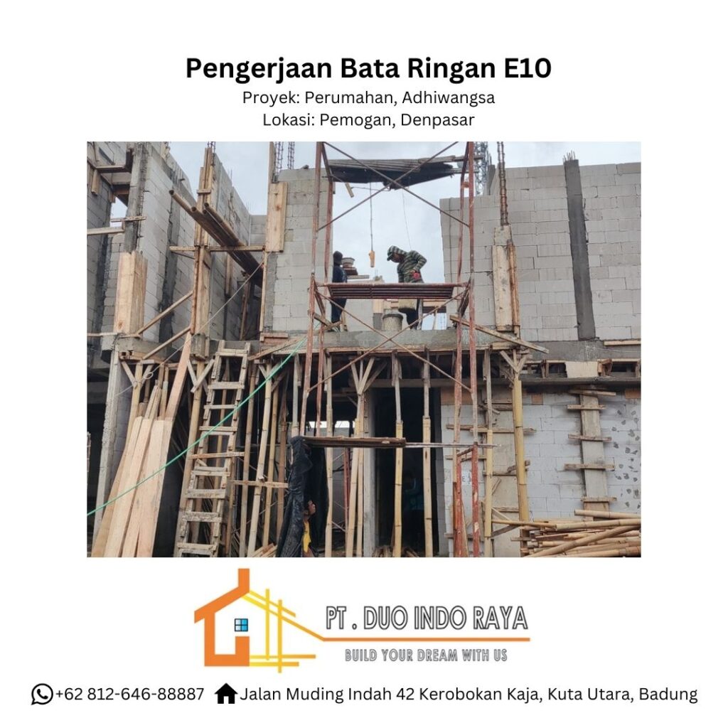 23 Pengerjaan Bata Ringan E10 (brick installation), Proyek Perumahan Adhiwangsa, Pemogan, Denpasar, Bali - PT Duo Indo Raya