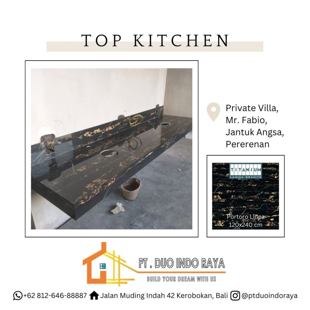 56 Project Top Kitchen - Titanium Portoro Linea 120x240 - Private Villa, Pererenan, Canggu, Bali