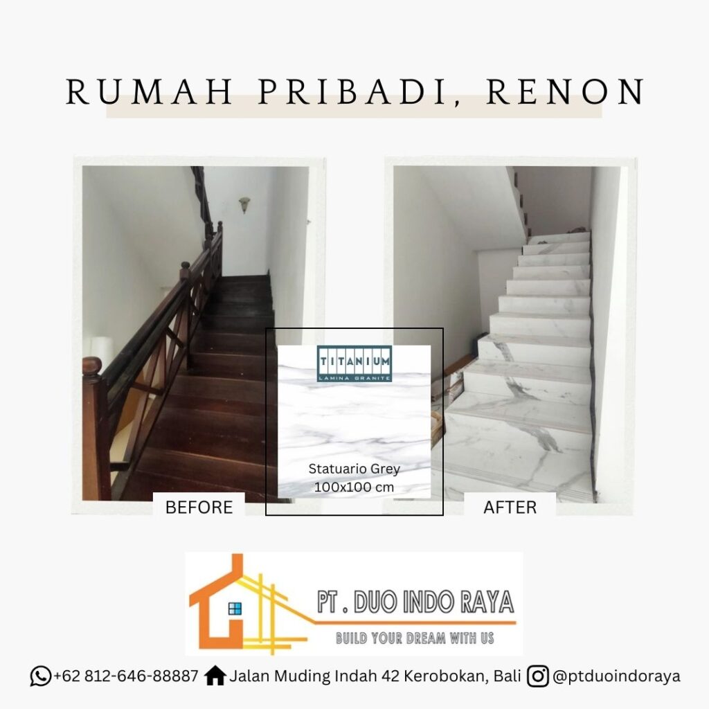 61 Project Stair renovation - Titanium Statuario Grey 100x100 - Private Residence, Renon, Denpasar, Bali