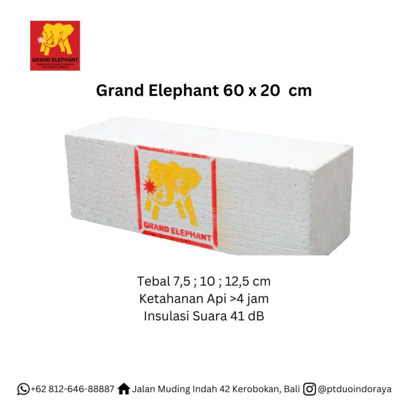 Grand Elephant 60x20 tebal 7,5 10 12,5 - Bata ringan Grand Elephant Denpasar, Bali - PT. Duo Indo Raya
